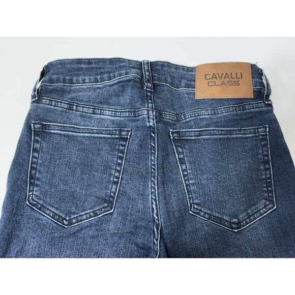 Cavalli Class NWOT High Rise Skinny Blue Raw Hem Jeans Women's Size 25 - Picture 5 of 6